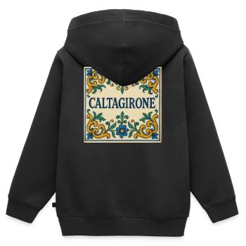 Caltagirone Fliesen Ornament - Kinder Premium Organic Zip Hoodie - Schwarz - Hinten - AI Model Kid Male (0cm)