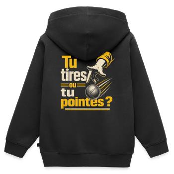 Pétanque Tu Tires Ou Tu Pointes - Sweat Premium à capuche zippé enfant bio - noir - Dos - AI Model Kid Male (0cm)