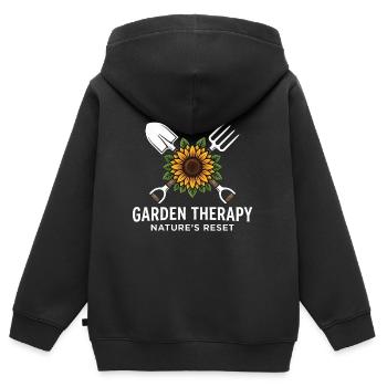 Thérapie du jardin de tournesols - Sweat Premium à capuche zippé enfant bio - noir - Dos - AI Model Kid Male (0cm)