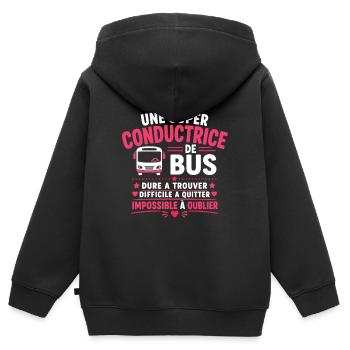 Conductrice bus: fière et déterminée - Sweat Premium à capuche zippé enfant bio - noir - Dos - AI Model Kid Male (0cm)