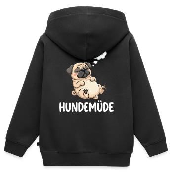 Hundemüde Traum-Pug Knochen - Kinder Premium Organic Zip Hoodie - Schwarz - Hinten - AI Model Kid Male (0cm)