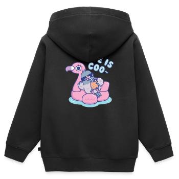 Lustige Taube auf Flamingo-Schwimmbad – das Leben ist Gurr - Kinder Premium Organic Zip Hoodie - Schwarz - Hinten - AI Model Kid Male (0cm)