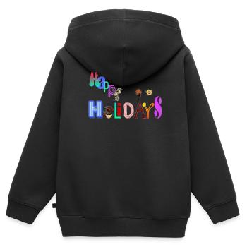 Joyeuses Fêtes - Sweat Premium à capuche zippé enfant bio - noir - Dos - AI Model Kid Male (0cm)