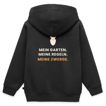 Mein Garten. Meine Regeln. Meine Zwerge. - Kinder Premium Organic Zip Hoodie - Schwarz - Hinten - AI Model Kid Male (0cm)