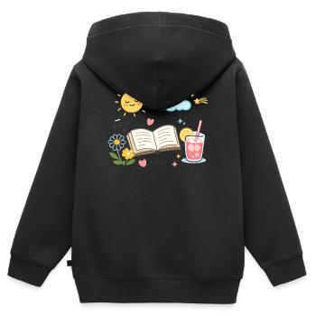 Lectures d’été : Livre, Fleurs et Limonade - Sweat Premium à capuche zippé enfant bio - noir - Dos - AI Model Kid Male (0cm)