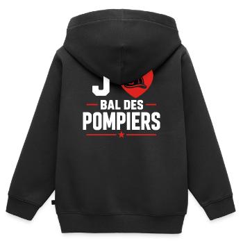 J’aime Bal des Pompiers  Logo Coeur Casque - Sweat Premium à capuche zippé enfant bio - noir - Dos - AI Model Kid Male (0cm)