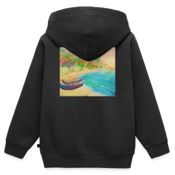 Reflets d'azur - Sweat Premium à capuche zippé enfant bio - noir - Dos - AI Model Kid Male (0cm)
