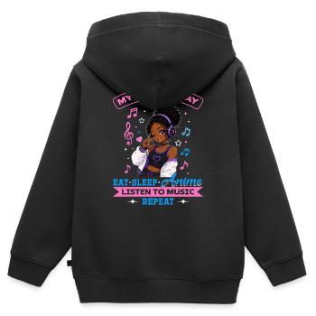 Anime and Music Chibi Black Girl - Kinder Premium Organic Zip Hoodie - Schwarz - Hinten - AI Model Kid Male (0cm)