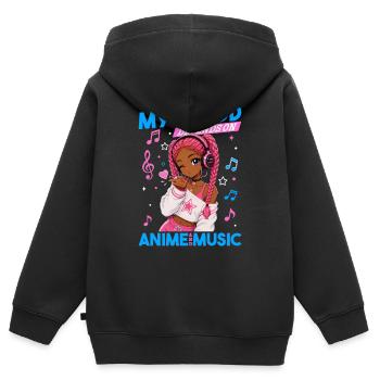 Anime and Music Chibi Black Girl - Kinder Premium Organic Zip Hoodie - Schwarz - Hinten - AI Model Kid Male (0cm)