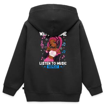 Anime and Music Chibi Black Girl - Kinder Premium Organic Zip Hoodie - Schwarz - Hinten - AI Model Kid Male (0cm)