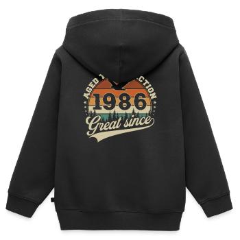 Anniversaire vintage vintage rétro 1986 - Sweat Premium à capuche zippé enfant bio - noir - Dos - AI Model Kid Male (0cm)