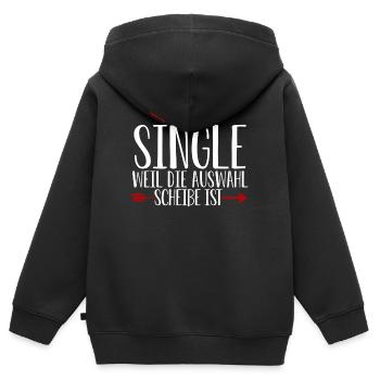 Single Humor mit Herz und Pfeil - Kinder Premium Organic Zip Hoodie - Schwarz - Hinten - AI Model Kid Male (0cm)