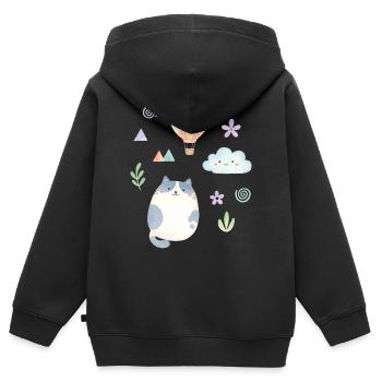 Chat aquarelle mignon et montgolfière - Sweat Premium à capuche zippé enfant bio - noir - Dos - AI Model Kid Male (0cm)
