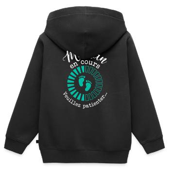 Maman En Cours Veuillez Patienter Grossesse - Sweat Premium à capuche zippé enfant bio - noir - Dos - AI Model Kid Male (0cm)
