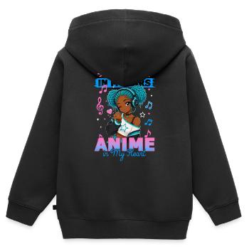 Anime and Music Chibi Black Girl - Kinder Premium Organic Zip Hoodie - Schwarz - Hinten - AI Model Kid Male (0cm)