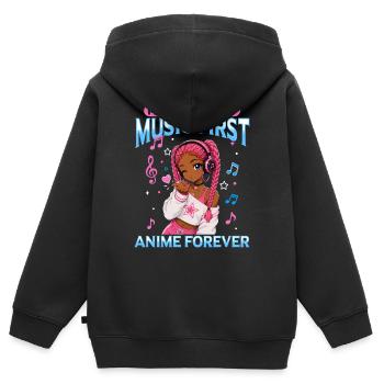 Anime and Music Chibi Black Girl - Kinder Premium Organic Zip Hoodie - Schwarz - Hinten - AI Model Kid Male (0cm)