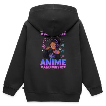Anime and Music Chibi Black Girl - Kinder Premium Organic Zip Hoodie - Schwarz - Hinten - AI Model Kid Male (0cm)