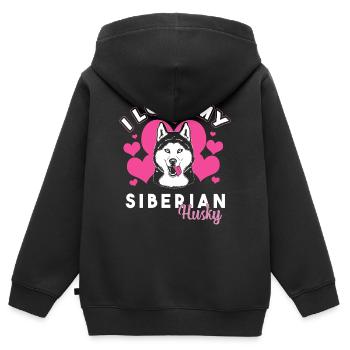 Husky sibérien - Sweat Premium à capuche zippé enfant bio - noir - Dos - AI Model Kid Male (0cm)