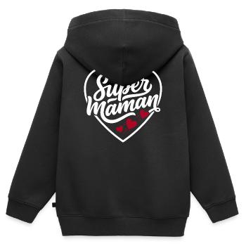 Super Maman Cadeau Cœur Fête des Mères - Sweat Premium à capuche zippé enfant bio - noir - Dos - AI Model Kid Male (0cm)