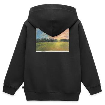 Prairie au coucher du soleil - Sweat Premium à capuche zippé enfant bio - noir - Dos - AI Model Kid Male (0cm)