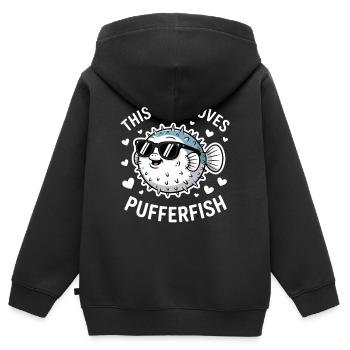 Puffer Fish Sayings Funny Puffer Fish Gift - Kids Premium Organic Zip-up Hoodie - black - Back - AI Model Kid Male (0cm)