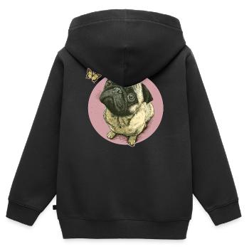 Carlin avec papillon - Sweat Premium à capuche zippé enfant bio - noir - Dos - AI Model Kid Male (0cm)