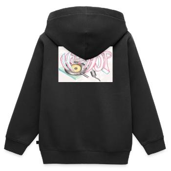 Hip-hop, graffiti et disques vinyles - Sweat Premium à capuche zippé enfant bio - noir - Dos - AI Model Kid Male (0cm)