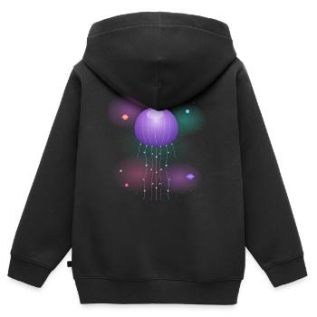 Méduses néon cosmiques - Sweat Premium à capuche zippé enfant bio - noir - Dos - AI Model Kid Male (0cm)