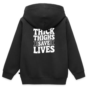 Dicke Oberschenkel retten Leben - Kinder Premium Organic Zip Hoodie - Schwarz - Hinten - AI Model Kid Male (0cm)
