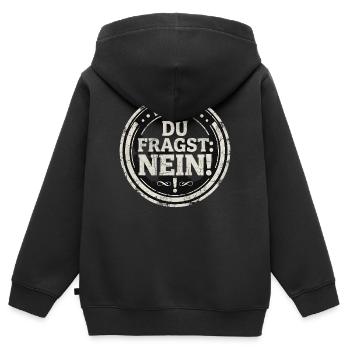 Bevor du fragst NEIN Antwort Reaktion - Kinder Premium Organic Zip Hoodie - Schwarz - Hinten - AI Model Kid Male (0cm)