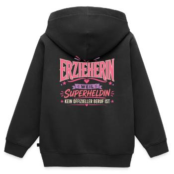 Erzieherin Weil Superheldin Kein Offizieller Beruf - Kinder Premium Organic Zip Hoodie - Schwarz - Hinten - AI Model Kid Male (0cm)