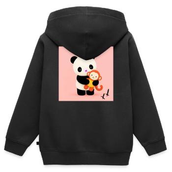 Peluche panda doux avec un ami singe - Sweat Premium à capuche zippé enfant bio - noir - Dos - AI Model Kid Male (0cm)
