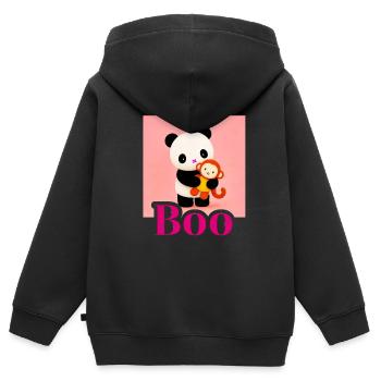Panda de Kawaii avec Monkey Boo - Sweat Premium à capuche zippé enfant bio - noir - Dos - AI Model Kid Male (0cm)