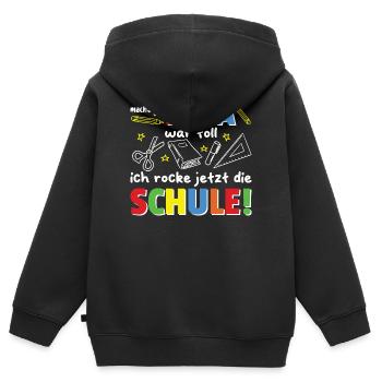  Kita Abschied jetzt rocke ich die Schule - Kinder Premium Organic Zip Hoodie - Schwarz - Hinten - AI Model Kid Male (0cm)
