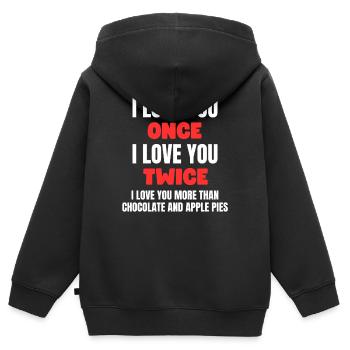 Citation romantique drôle - Sweat Premium à capuche zippé enfant bio - noir - Dos - AI Model Kid Male (0cm)