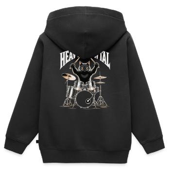 Heavy Metal Katze am Schlagzeug - Kinder Premium Organic Zip Hoodie - Schwarz - Hinten - AI Model Kid Male (0cm)