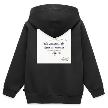 Designer Azzo  - Kinder Premium Organic Zip Hoodie - Schwarz - Hinten - AI Model Kid Male (0cm)