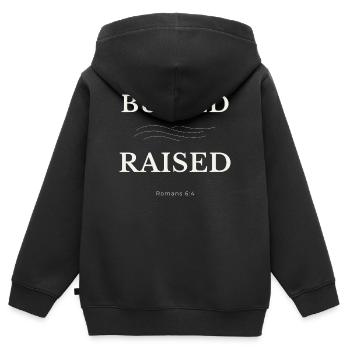 Begrabenes und erwecktes christliches Design – Römer 6,4 - Kinder Premium Organic Zip Hoodie - Schwarz - Hinten - AI Model Kid Male (0cm)