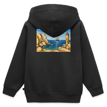 Lighthouse at Sea: Sail into Horizon - Kids Premium Organic Zip-up Hoodie - black - Back - AI Model Kid Male (0cm)