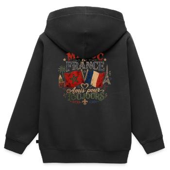 Maroc et France : Amis pour Toujours - Sweat Premium à capuche zippé enfant bio - noir - Dos - AI Model Kid Male (0cm)