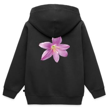 pink_rain_lily_botanical_print_gift_for_her - Sweat Premium à capuche zippé enfant bio - noir - Dos - AI Model Kid Male (0cm)