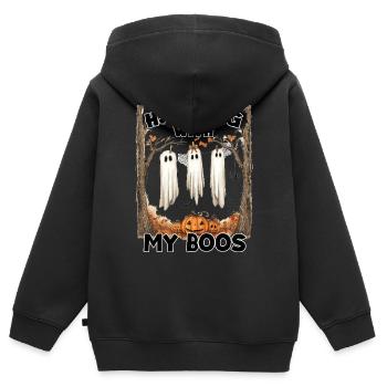 Halloween Ghost Friends Humour Motif effrayant d’automne - Sweat Premium à capuche zippé enfant bio - noir - Dos - AI Model Kid Male (0cm)
