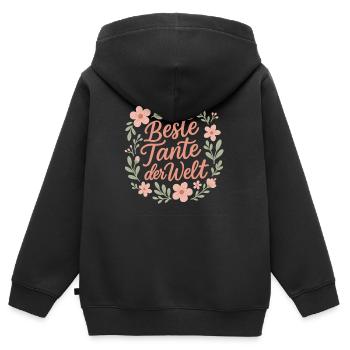 Beste Tante der Welt - Blütenrahmen - Kinder Premium Organic Zip Hoodie - Schwarz - Hinten - AI Model Kid Male (0cm)