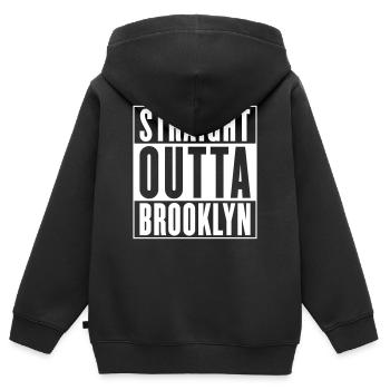 Directement sorti de Brooklyn (couleur changeable) - Sweat Premium à capuche zippé enfant bio - noir - Dos - AI Model Kid Male (0cm)