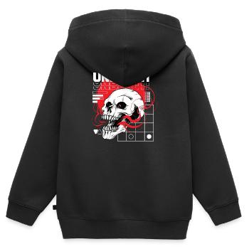 Skull Urban Cyberpunk Design - Sweat Premium à capuche zippé enfant bio - noir - Dos - AI Model Kid Male (0cm)