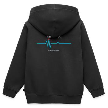 Kaffee rein, Blaulicht an, Welt retten - EKG - Kinder Premium Organic Zip Hoodie - Schwarz - Hinten - AI Model Kid Male (0cm)