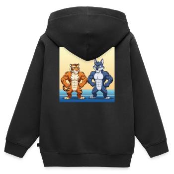 Collection de dessins animés GIDAGI Fitness - Sweat Premium à capuche zippé enfant bio - noir - Dos - AI Model Kid Male (0cm)