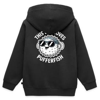 Puffer Fish Sayings Funny Puffer Fish Gift - Kids Premium Organic Zip-up Hoodie - black - Back - AI Model Kid Male (0cm)