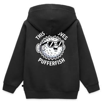 Puffer Fish Sayings Funny Puffer Fish Gift - Kids Premium Organic Zip-up Hoodie - black - Back - AI Model Kid Male (0cm)