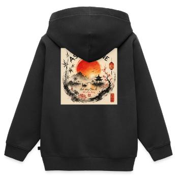 Asiensonne: Abendrot am Lotussee - Kinder Premium Organic Zip Hoodie - Schwarz - Hinten - AI Model Kid Male (0cm)